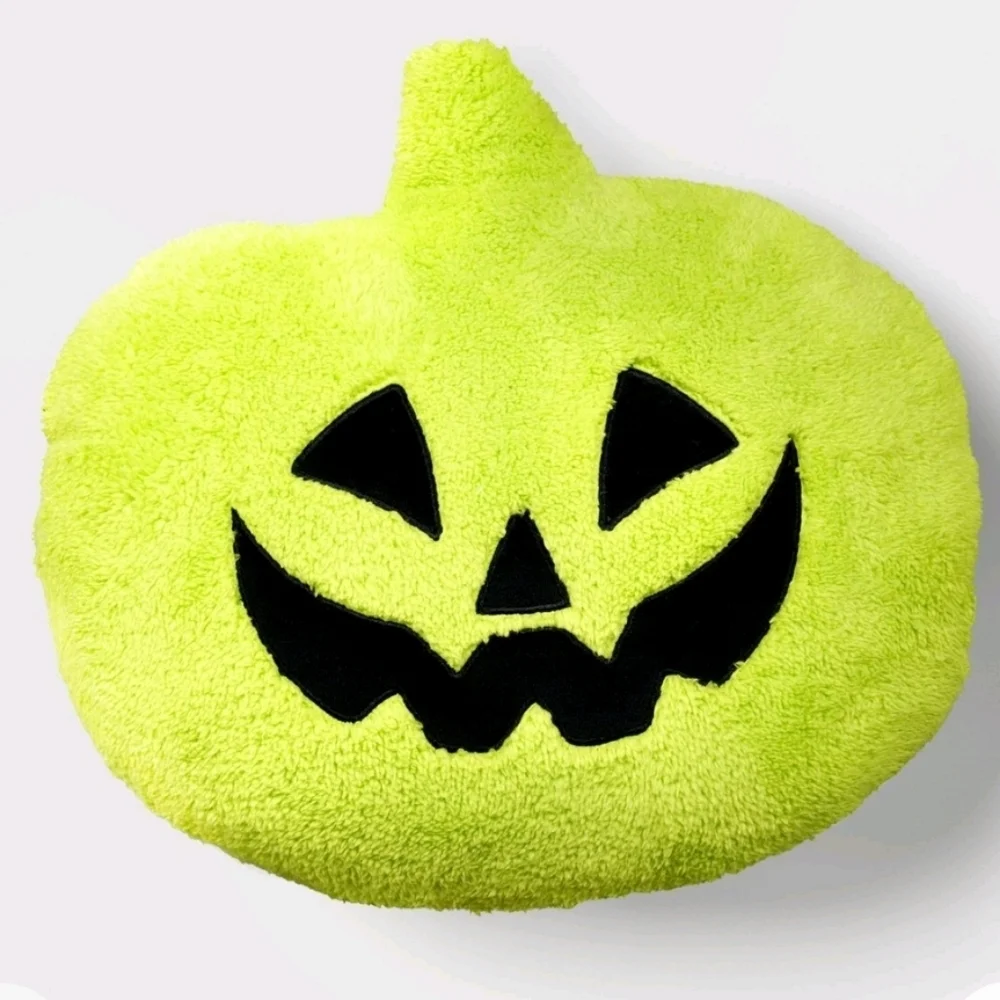 Target Hyde & EEK! 2024 Oval Pumpkin Faux Shearling Halloween Pillow Neon Green